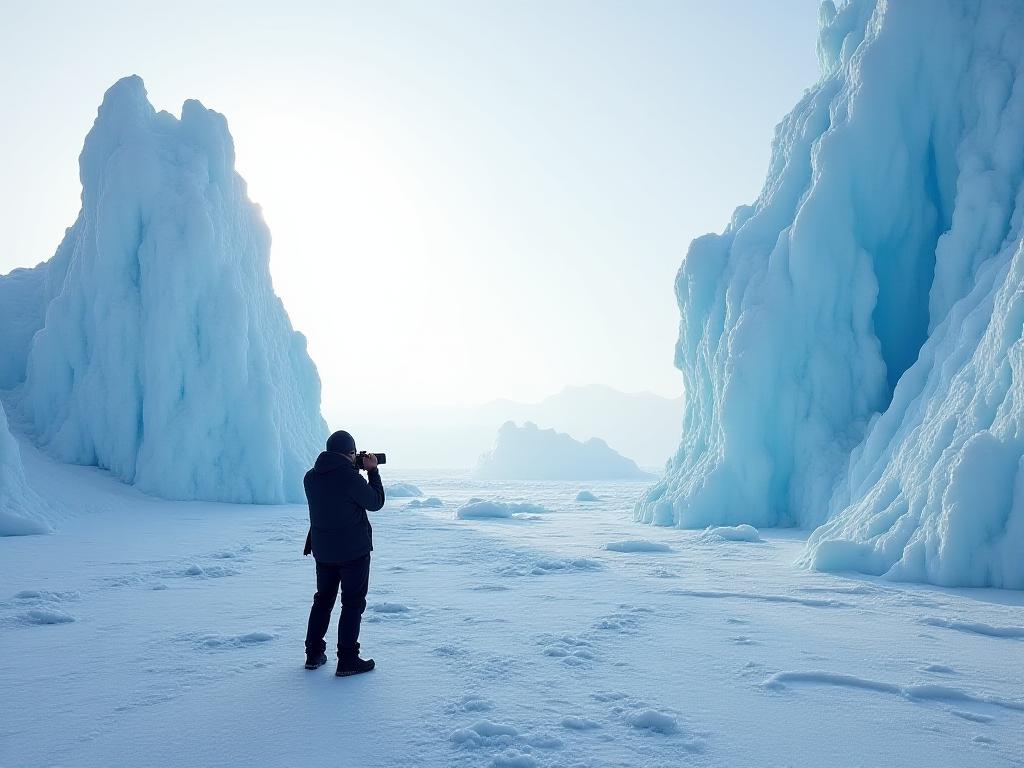 Photographer capturing dramatic arctic ice formations