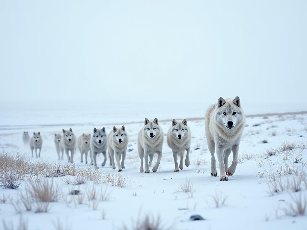 Arctic wolf pack on tundra