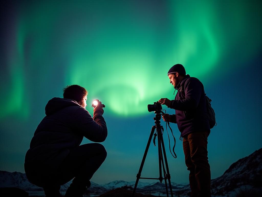 Photographer capturing Northern Lights with professional guidance