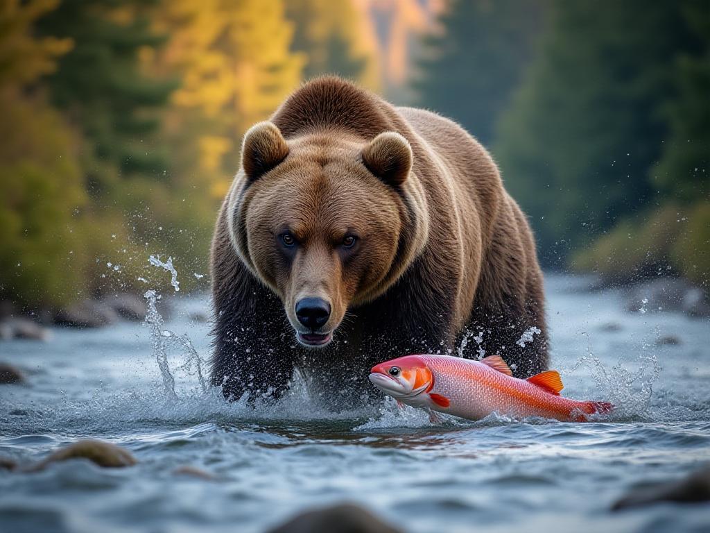 Grizzly bear fishing in natural habitat