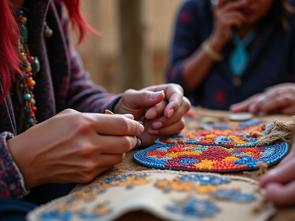 Indigenous artisan teaching traditional beadwork