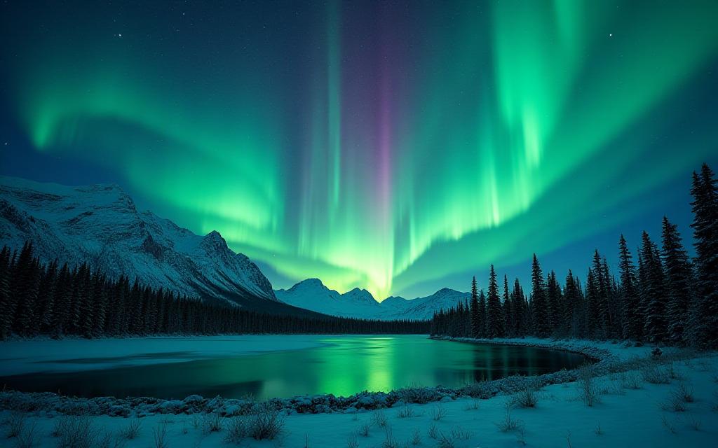 Northern Lights dancing over Canadian wilderness